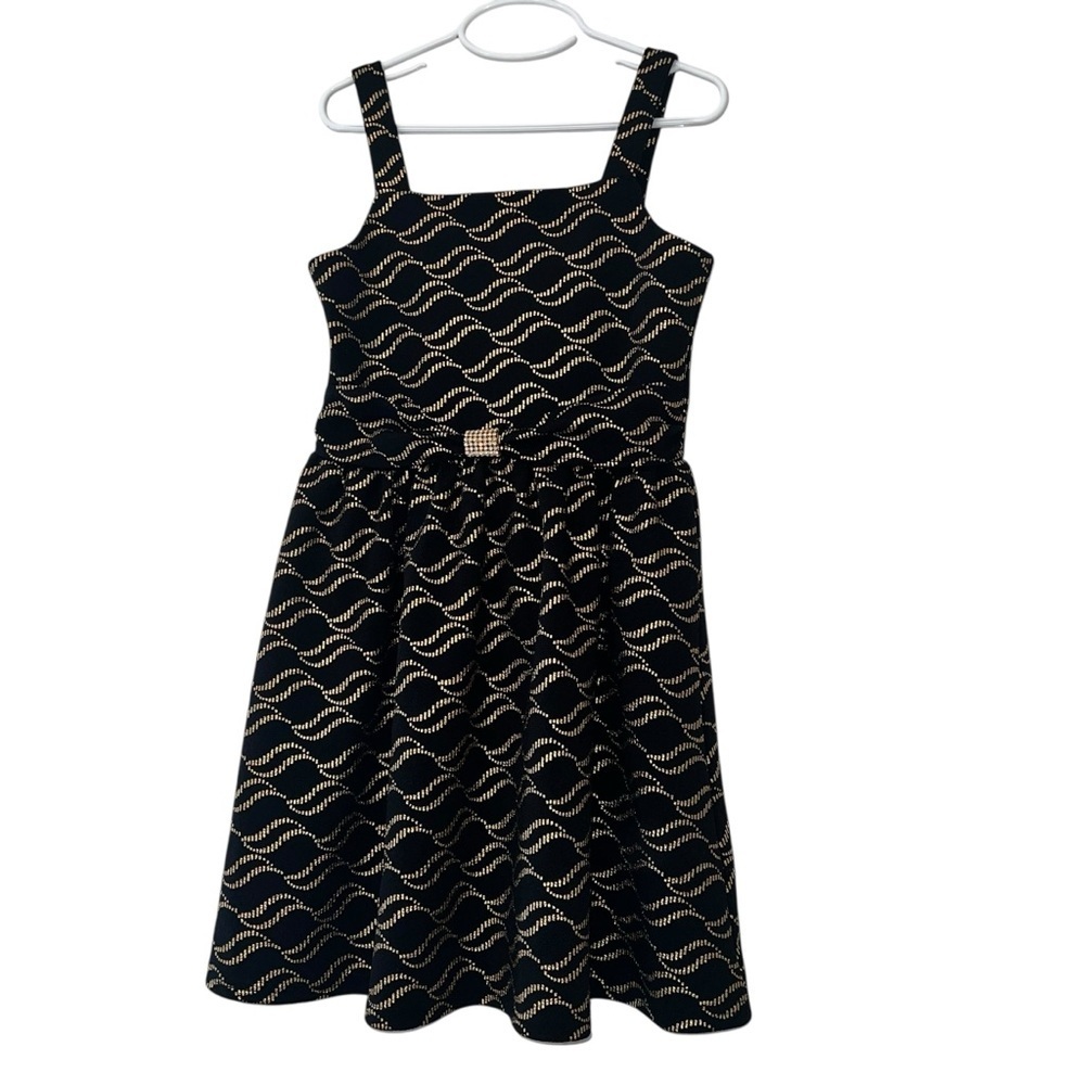 Blush by Us Angels girls Black and Gold rope style Dress jeweled waist 8